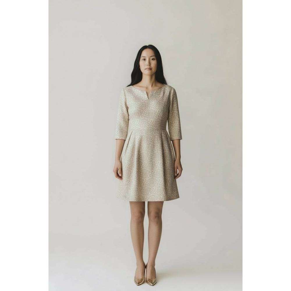 VTG 50/60's Cream/Gold Jacquard floral zip dress Size 8 Hand made (flawed)